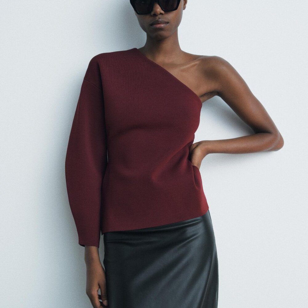 NWT ZARA ASYMMETRIC KNIT TOP BURGUNDY